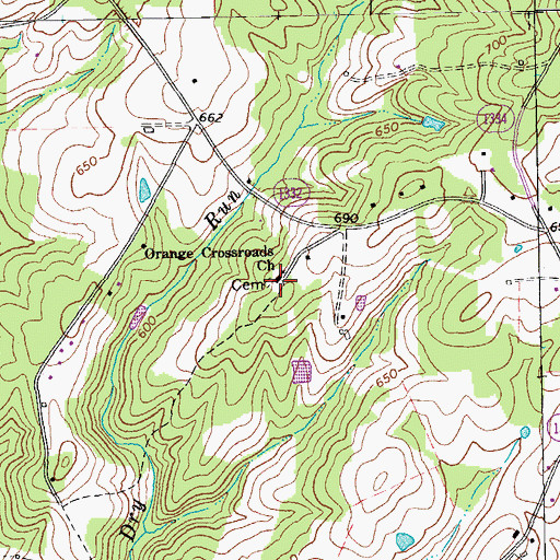 Topographic Map of Orange Crossroads Church, NC