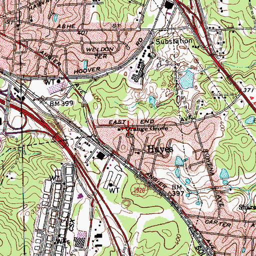 Topographic Map of Orange Grove Church, NC