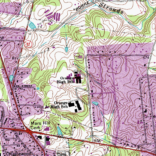 Topographic Map of Orange High School, NC