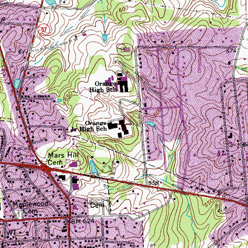 Topographic Map of Orange Junior High School, NC