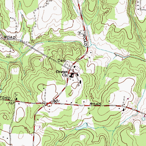 Topographic Map of Organ Church, NC