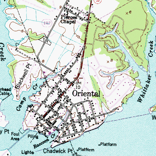 Topographic Map of Oriental, NC