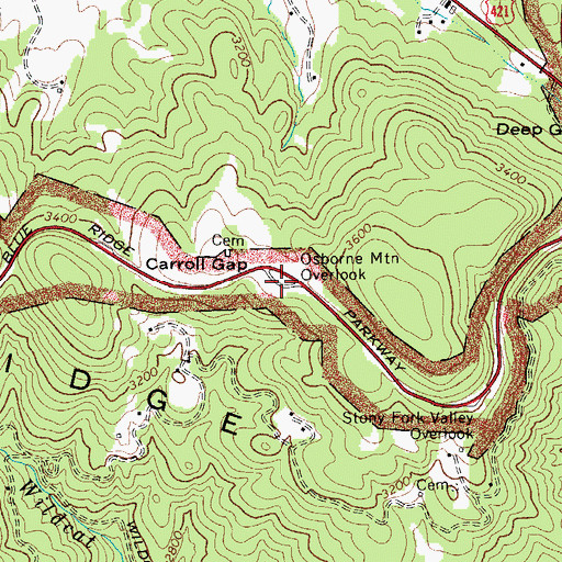 Topographic Map of Osborne Mountain Overlook, NC