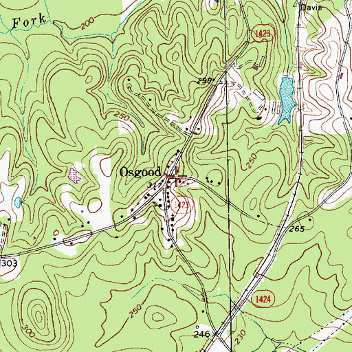 Topographic Map of Osgood, NC