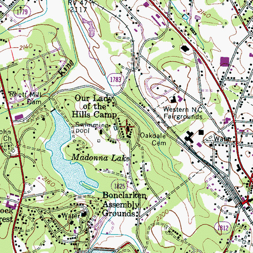 Topographic Map of Our Lady of the Hills Camp, NC