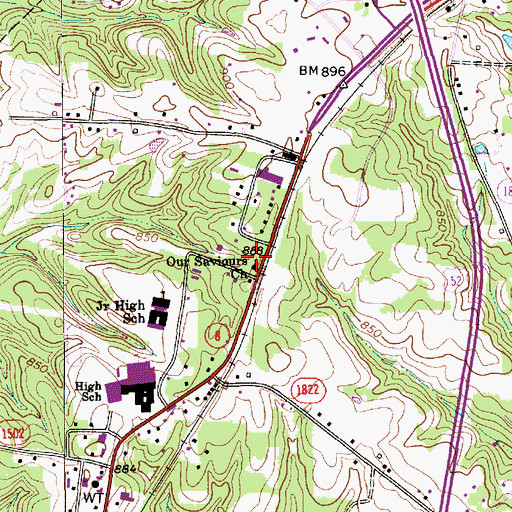 Topographic Map of Our Saviours Church, NC