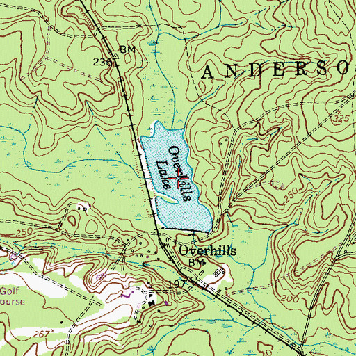 Topographic Map of Overhills Lake, NC
