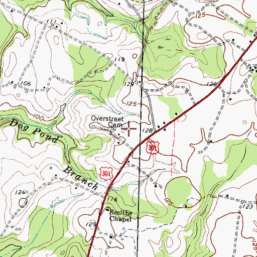 Topographic Map of Overstreet Cemetery, NC