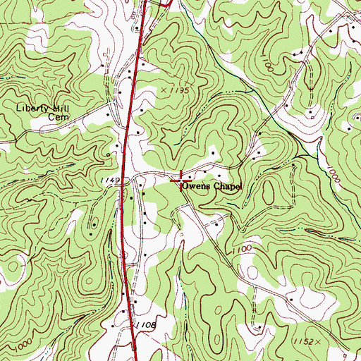 Topographic Map of Owens Chapel, NC