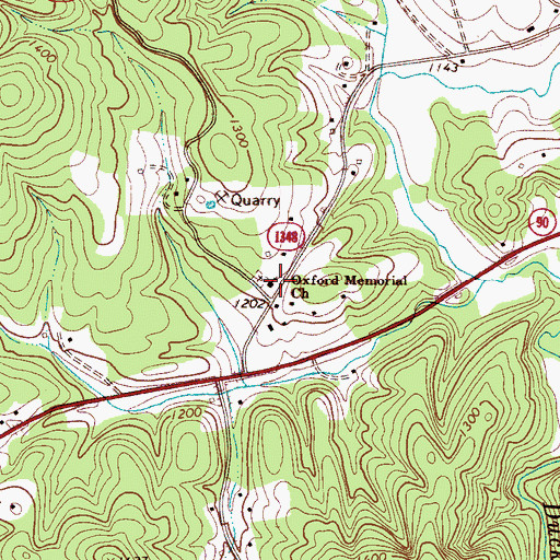 Topographic Map of Oxford Memorial Church, NC