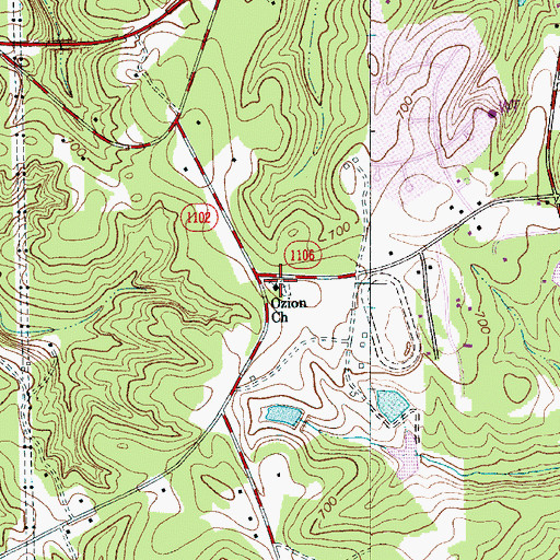 Topographic Map of Ozion Church, NC