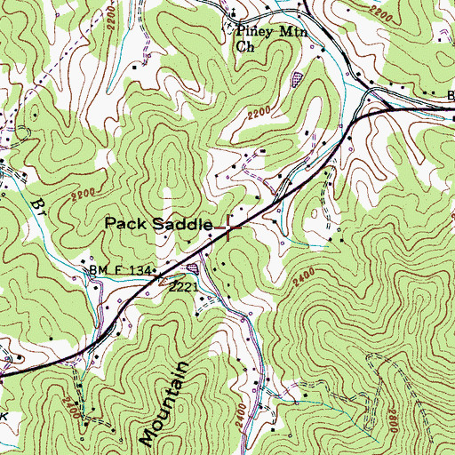 Topographic Map of Pack Saddle, NC