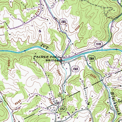Topographic Map of Palmer Ford Bridge, NC