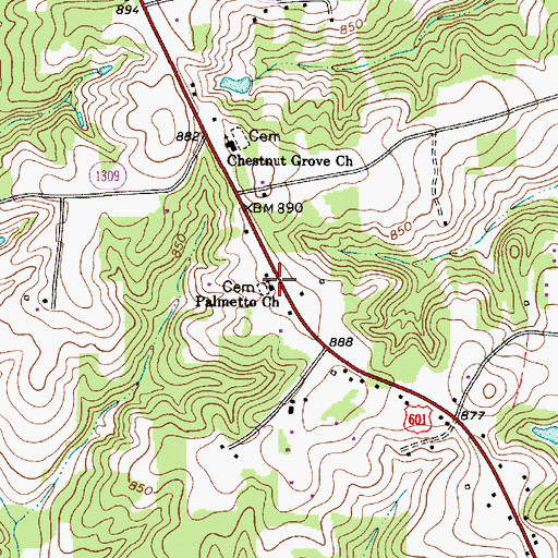 Topographic Map of Palmetto Church, NC