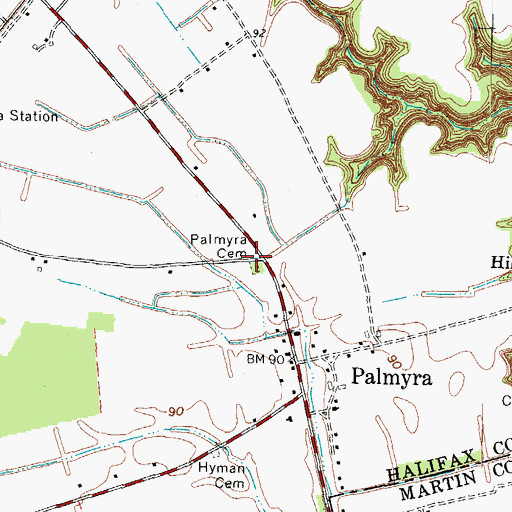 Topographic Map of Palmyra Cemetery, NC