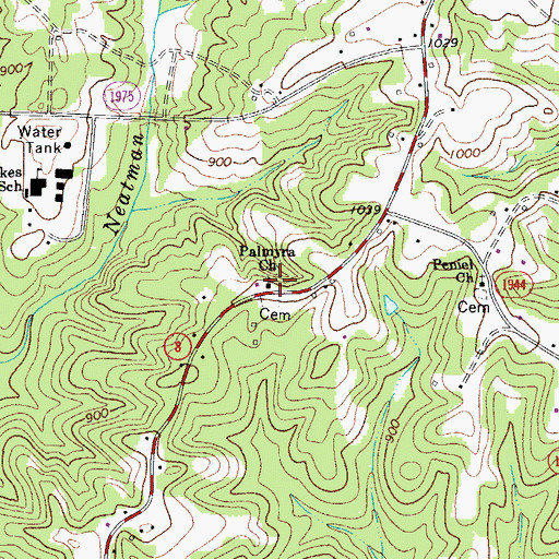 Topographic Map of Palmyra United Methodist Church, NC