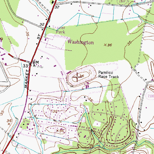 Topographic Map of Pamlico Race Track, NC