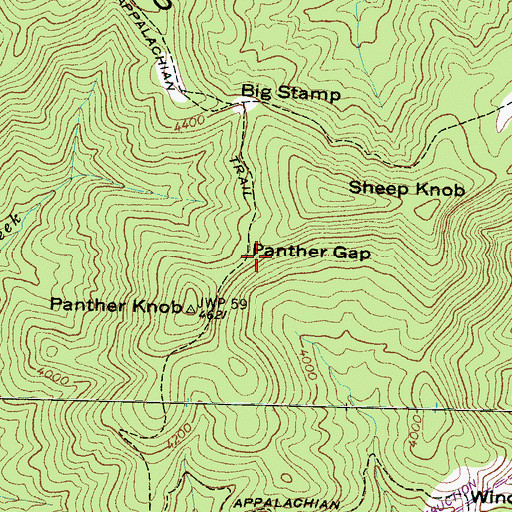 Topographic Map of Panther Gap, NC