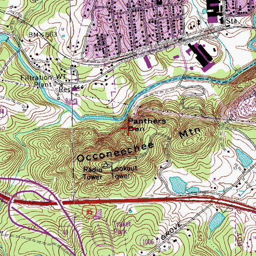 Topographic Map of Panthers Den, NC