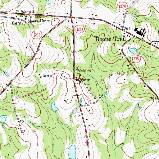 Topographic Map of Paradise Church, NC