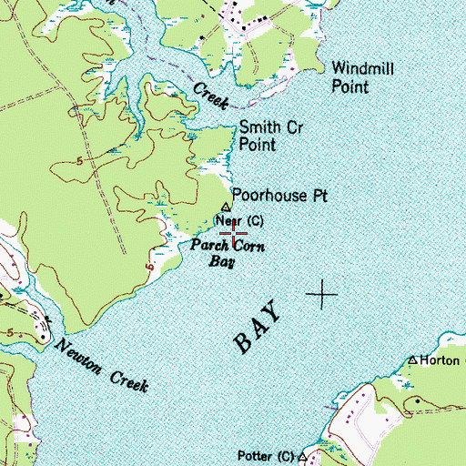 Topographic Map of Parch Corn Bay, NC