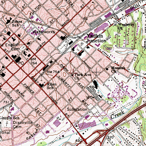 Topographic Map of Park Avenue Methodist Church, NC