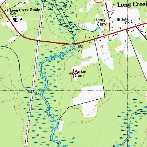 Topographic Map of Parker Cemetery, NC