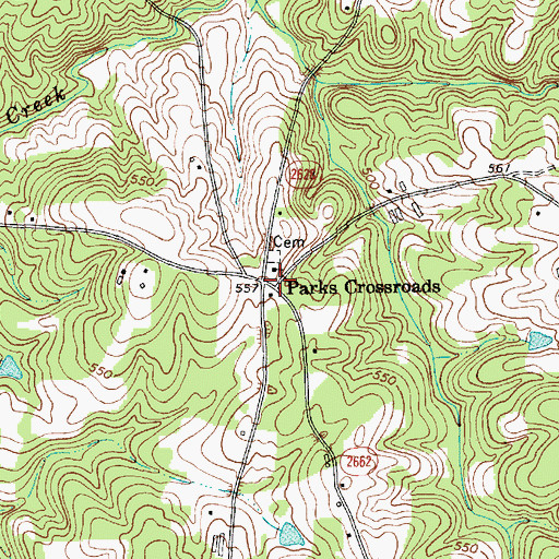 Topographic Map of Parks Crossroads, NC