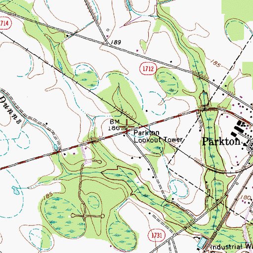 Topographic Map of Parkton Lookout Tower, NC