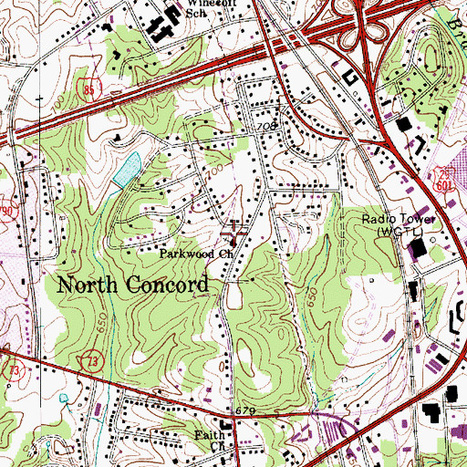 Topographic Map of Parkwood Church, NC