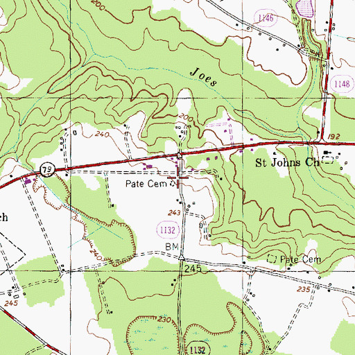 Topographic Map of Pate Cemetery, NC