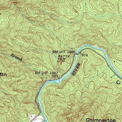 Topographic Map of Patty Cemetery, NC