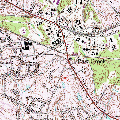 Topographic Map of Paw Creek, NC