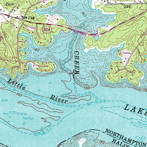 Topographic Map of Pea Hill Creek, NC