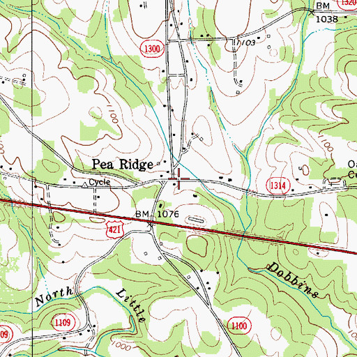 Topographic Map of Pea Ridge, NC