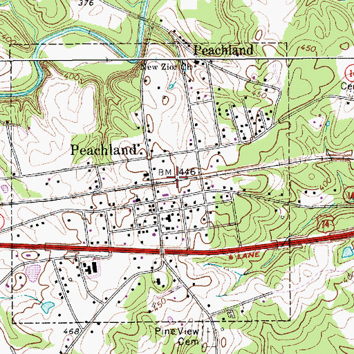 Topographic Map of Peachland, NC