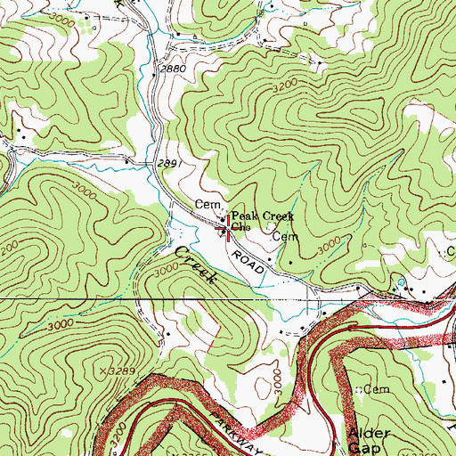 Topographic Map of Peak Creek Church of the Brethren, NC