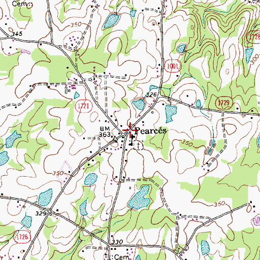 Topographic Map of Pearces, NC