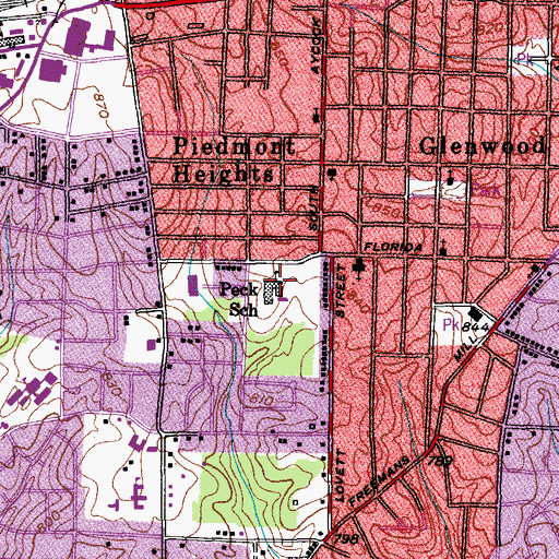Topographic Map of Peck School, NC