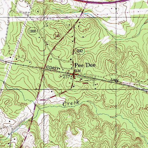 Topographic Map of Pee Dee, NC