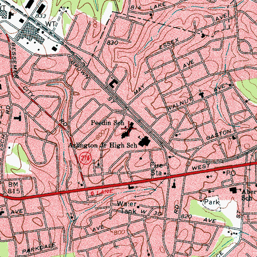 Topographic Map of Peedin School, NC