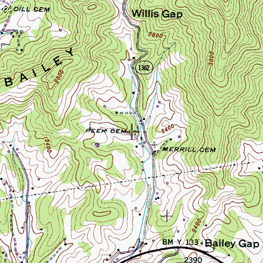 Topographic Map of Peek Cemetery, NC