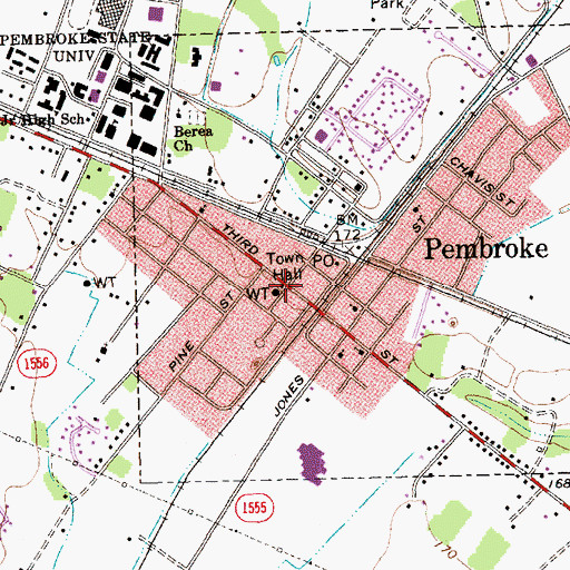 Topographic Map of Pembroke, NC
