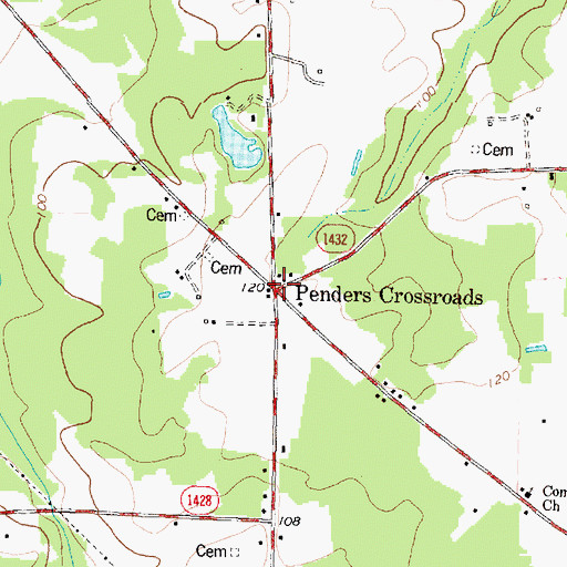 Topographic Map of Penders Crossroads, NC