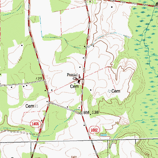 Topographic Map of Peniel Church, NC