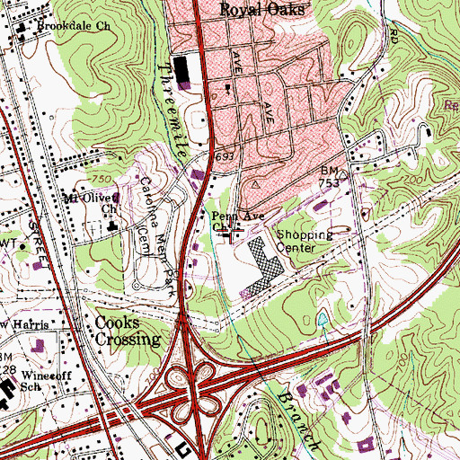 Topographic Map of Penn Avenue Church, NC