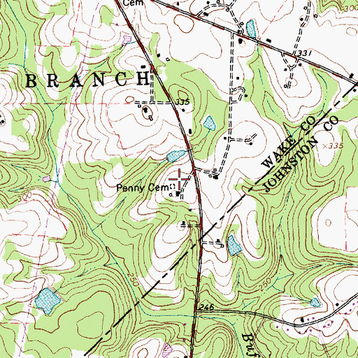Topographic Map of Penny Cemetery, NC