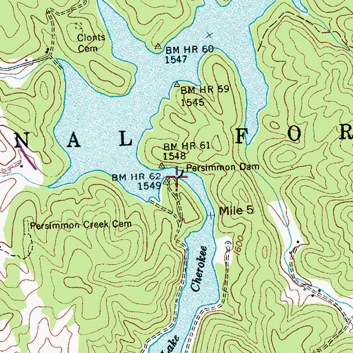 Topographic Map of Persimmon Dam, NC