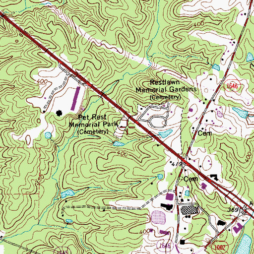 Topographic Map of Pet Rest Memorial Park, NC