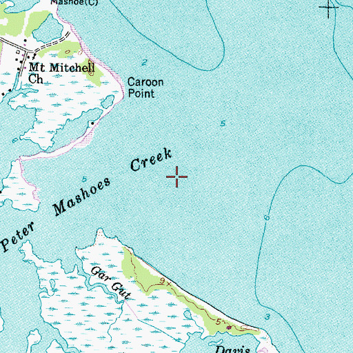 Topographic Map of Peter Mashoes Creek, NC
